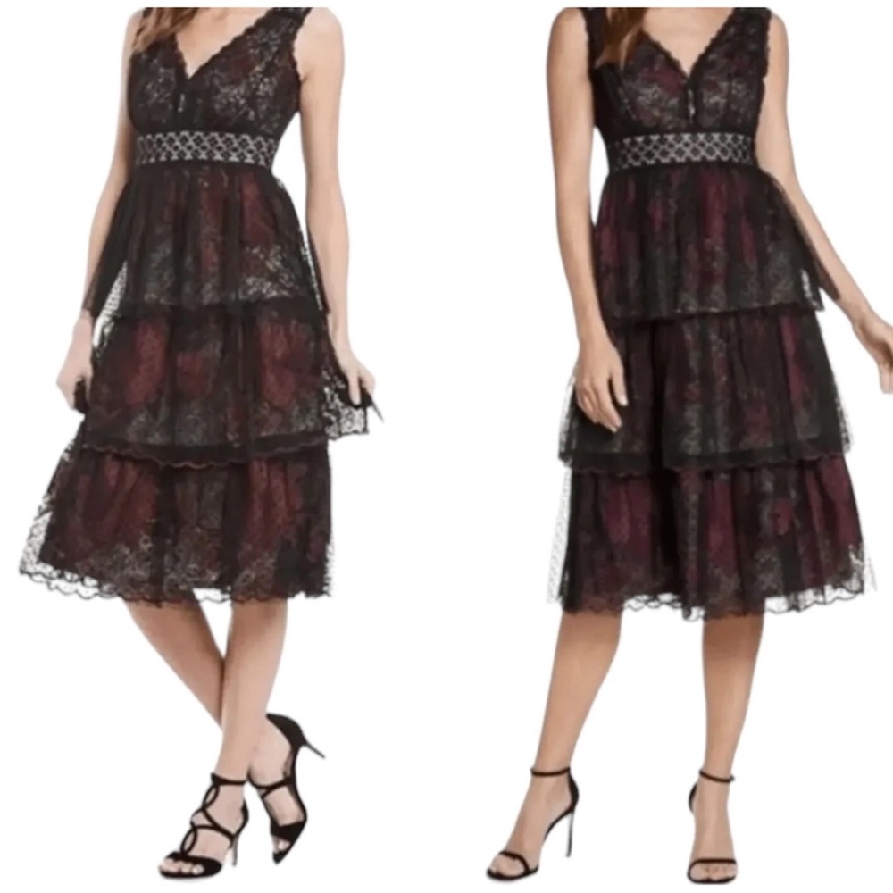 Anthropologie BHLDN Burgundy Black Lace Gala Prom Whimsigoth Formal Party NEW 10